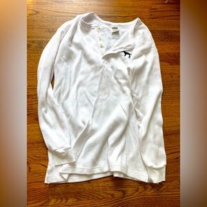 NWOT PINK VICTORIA SECRET THICK OVERSIZED HEAVY HENLEY THERMAL WAFFLE TEE